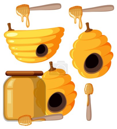 Téléchargez les illustrations : Set of honey objects illustration - en licence libre de droit