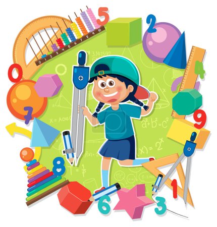 Ilustración de Niño con ilustración de banner de elemento matemático - Imagen libre de derechos