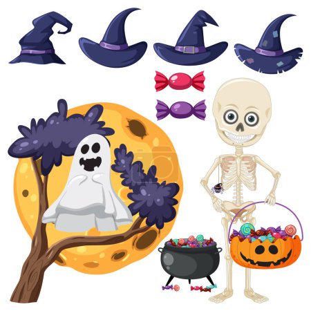 Téléchargez les illustrations : Ensemble d'élément halloween pour illustration de décoration - en licence libre de droit