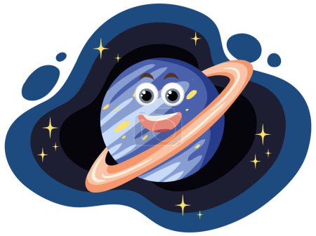 Téléchargez les illustrations : Dessin animé Saturne planète avec illustration de l'expression faciale - en licence libre de droit