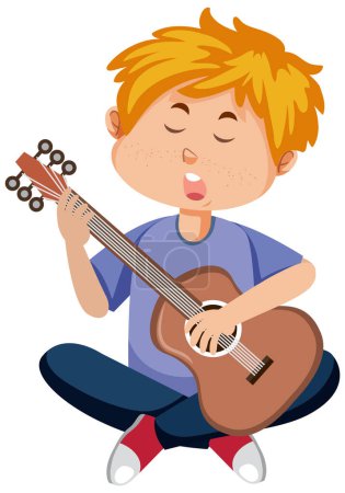 Téléchargez les illustrations : Pay playing guitar cartoon character illustration - en licence libre de droit