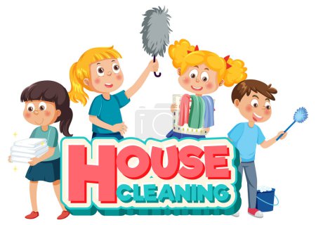 Illustration for House Cleaning text banner illustration - Royalty Free Image
