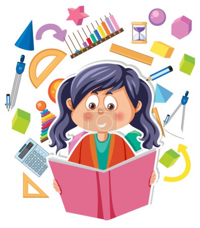 Illustration for Girl reading math book illustration - Royalty Free Image