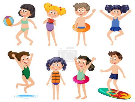 Illustration for Summer kids characters set illustration - Royalty Free Image