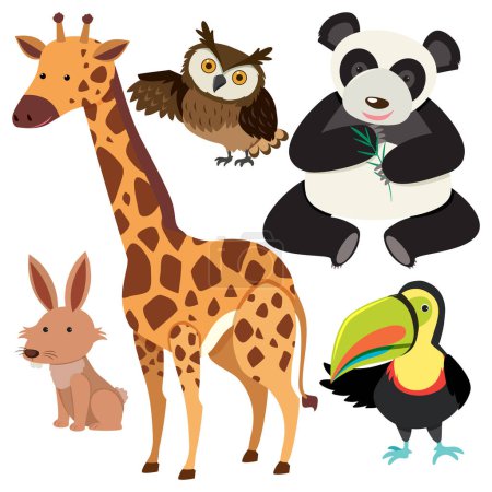 Ilustración de Conjunto de animales dibujos animados estilo simple ilustración - Imagen libre de derechos