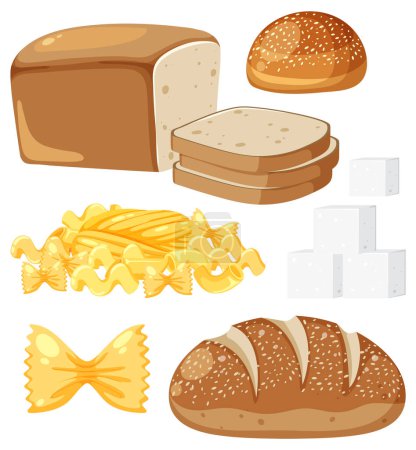 Ilustración de Grupo de alimentos carbohidratos sobre fondo blanco ilustración - Imagen libre de derechos