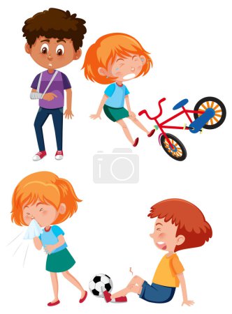Illustration for Set of children cartoon character in pain illustration - Royalty Free Image