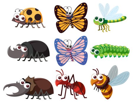 Téléchargez les illustrations : Set of insect cartoon simple style illustration - en licence libre de droit