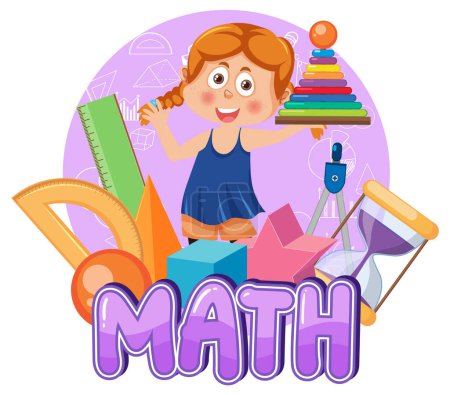Téléchargez les illustrations : Girl with math element logo illustration - en licence libre de droit