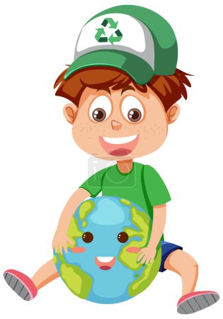 Illustration for Happy boy with cute earth globe illustration - Royalty Free Image