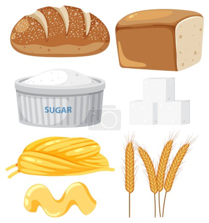 Illustration for Carbohydrates food group on white background illustration - Royalty Free Image