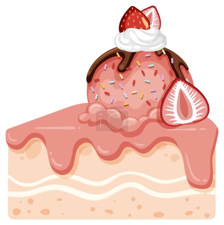 Téléchargez les illustrations : Gâteau aux fraises avec illustration de garniture de crème glacée - en licence libre de droit