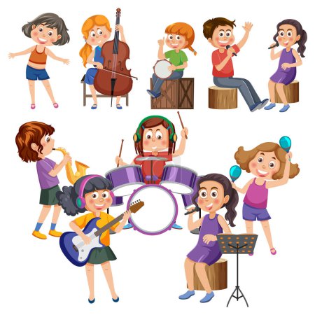 Illustration for Set of cartoon kids character with music instruments illustration - Royalty Free Image