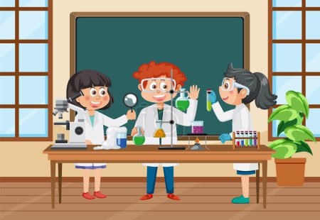 Illustration for Student doing science experiment in laboratory illustration - Royalty Free Image