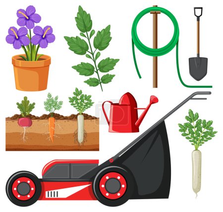 Ilustración de Conjunto de herramientas y equipos de jardinería e instalación ilustración - Imagen libre de derechos