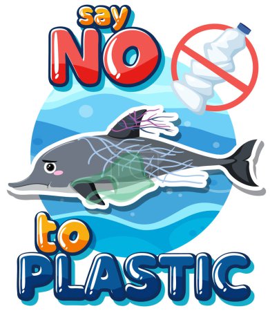 Illustration for Say no plastic logo banner design illustration - Royalty Free Image