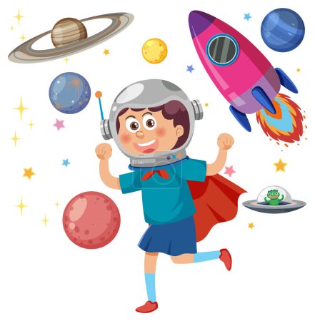 Illustration for Kid wearing astronaut helmet illustration - Royalty Free Image
