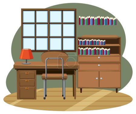 Ilustración de Sala de trabajo con ilustración de escritorio y silla - Imagen libre de derechos