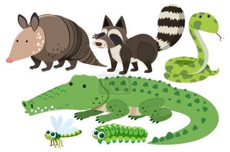 Ilustración de Conjunto de animales dibujos animados estilo simple ilustración - Imagen libre de derechos