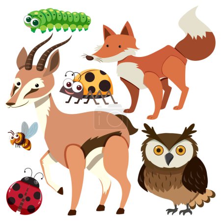 Ilustración de Set of animals cartoon simple style illustration - Imagen libre de derechos
