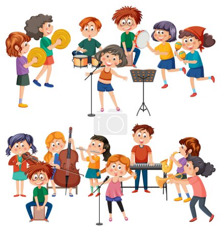Illustration for Set of cartoon kids character with music instruments illustration - Royalty Free Image