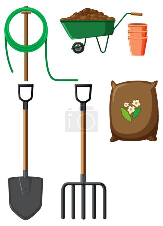 Téléchargez les illustrations : Ensemble d'outils et d'équipement de jardinage illustration - en licence libre de droit