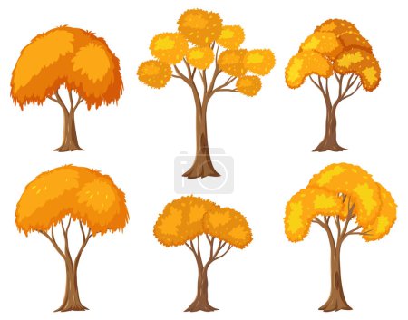Téléchargez les illustrations : Set of autumn tree cartoon illustration - en licence libre de droit