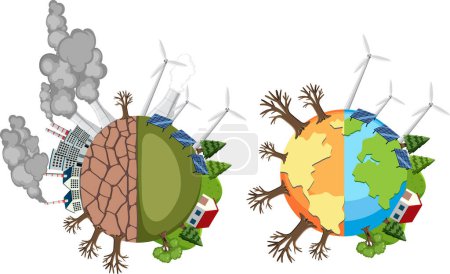 Ilustración de Set of earth with global warming crisis illustration - Imagen libre de derechos
