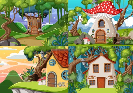 Ilustración de Set of fairy tale house background illustration - Imagen libre de derechos