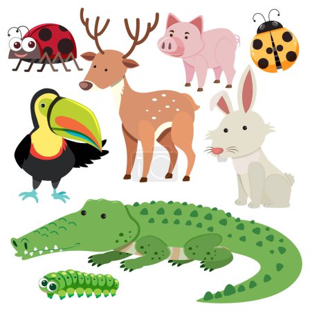 Illustration for Set of animals cartoon simple style illustration - Royalty Free Image