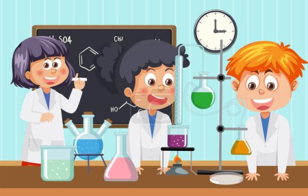 Téléchargez les illustrations : Étudiant faisant des expériences scientifiques en illustration de laboratoire - en licence libre de droit