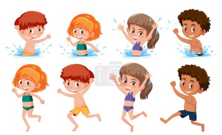 Illustration for Set of children cartoon character wearing swimsuit illustration - Royalty Free Image