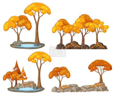 Ilustración de Set of autumn tree cartoon illustration - Imagen libre de derechos