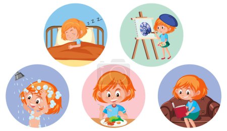 Illustration for A girl with daily routine illustration - Royalty Free Image