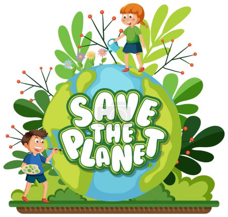Ilustración de Save the planet text for banner or poster design illustration - Imagen libre de derechos