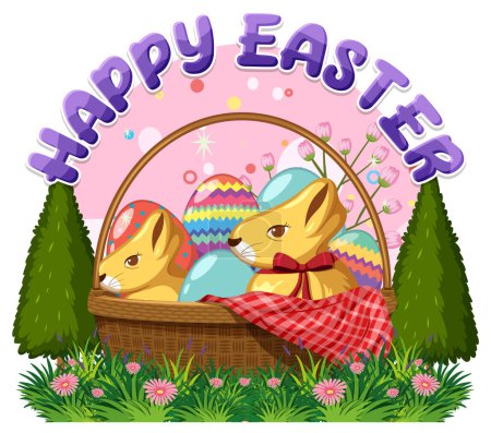 Ilustración de Feliz Pascua con lindo conejito para la ilustración de diseño de pancartas o carteles - Imagen libre de derechos