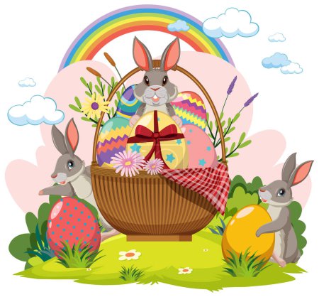 Ilustración de Conejo de Pascua con huevos de colores ilustración - Imagen libre de derechos