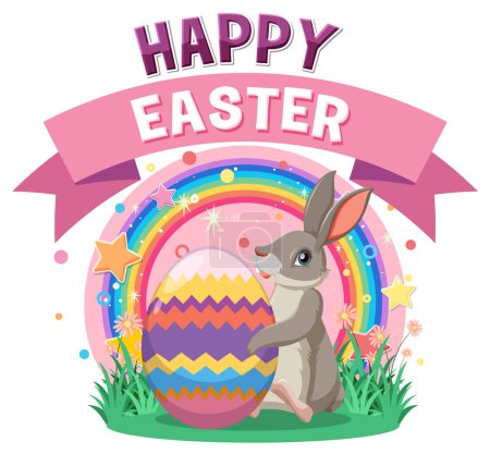 Ilustración de Feliz Pascua con lindo conejito para la ilustración de diseño de pancartas o carteles - Imagen libre de derechos