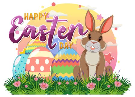 Téléchargez les illustrations : Joyeux Pâques avec lapin mignon pour l'illustration de conception de bannière ou d'affiche - en licence libre de droit