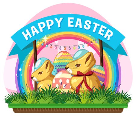 Illustration for Happy Easter with Cute Bunny for Banner or Poster Design illustration - Royalty Free Image