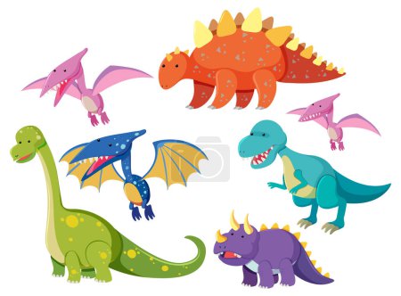 Illustration for Set of dinosaur cartoon character illustration - Royalty Free Image