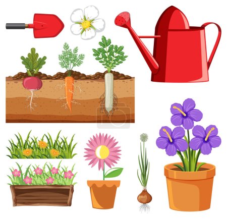Ilustración de Set of plant and gardening tools and equipment illustration - Imagen libre de derechos