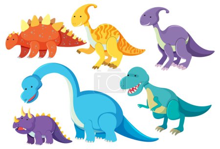 Téléchargez les illustrations : Ensemble d'illustration de personnage de dessin animé dinosaure - en licence libre de droit