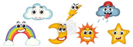 Illustration for Set of weather with facial expression illustration - Royalty Free Image