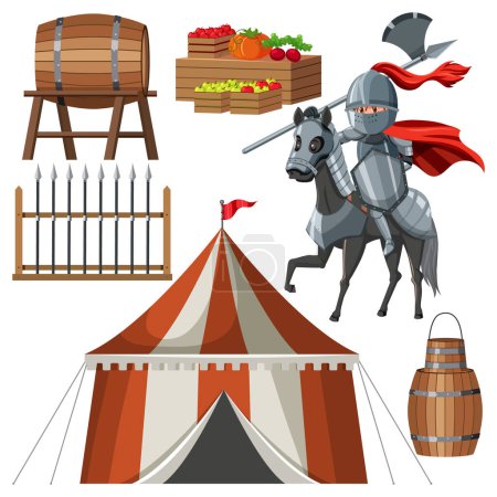 Ilustración de Conjunto de ilustración de objetos medievales - Imagen libre de derechos