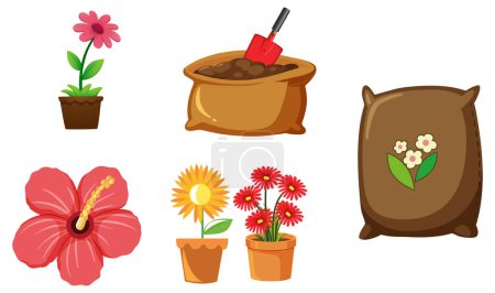 Illustration for Set of plant and gardening tools and equipment illustration - Royalty Free Image