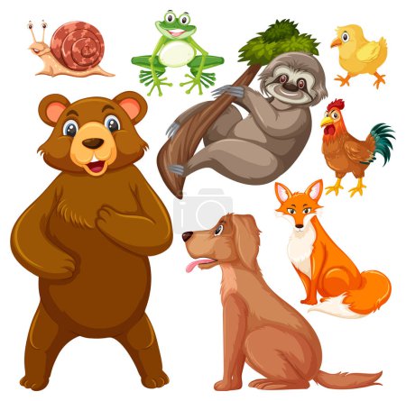 Illustration for Set of cute wildlife cartoon character illustration - Royalty Free Image