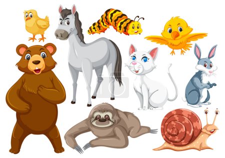 Téléchargez les illustrations : Set of cute animals cartoon character illustration - en licence libre de droit