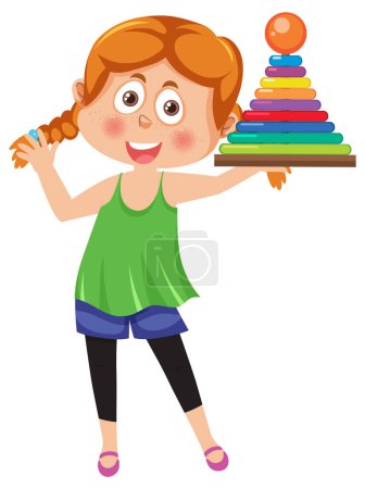 Illustration for Girl holding colourful math wooden toy illustration - Royalty Free Image