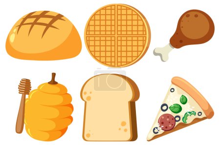 Téléchargez les illustrations : Ensemble de nourriture illustration de style simple - en licence libre de droit